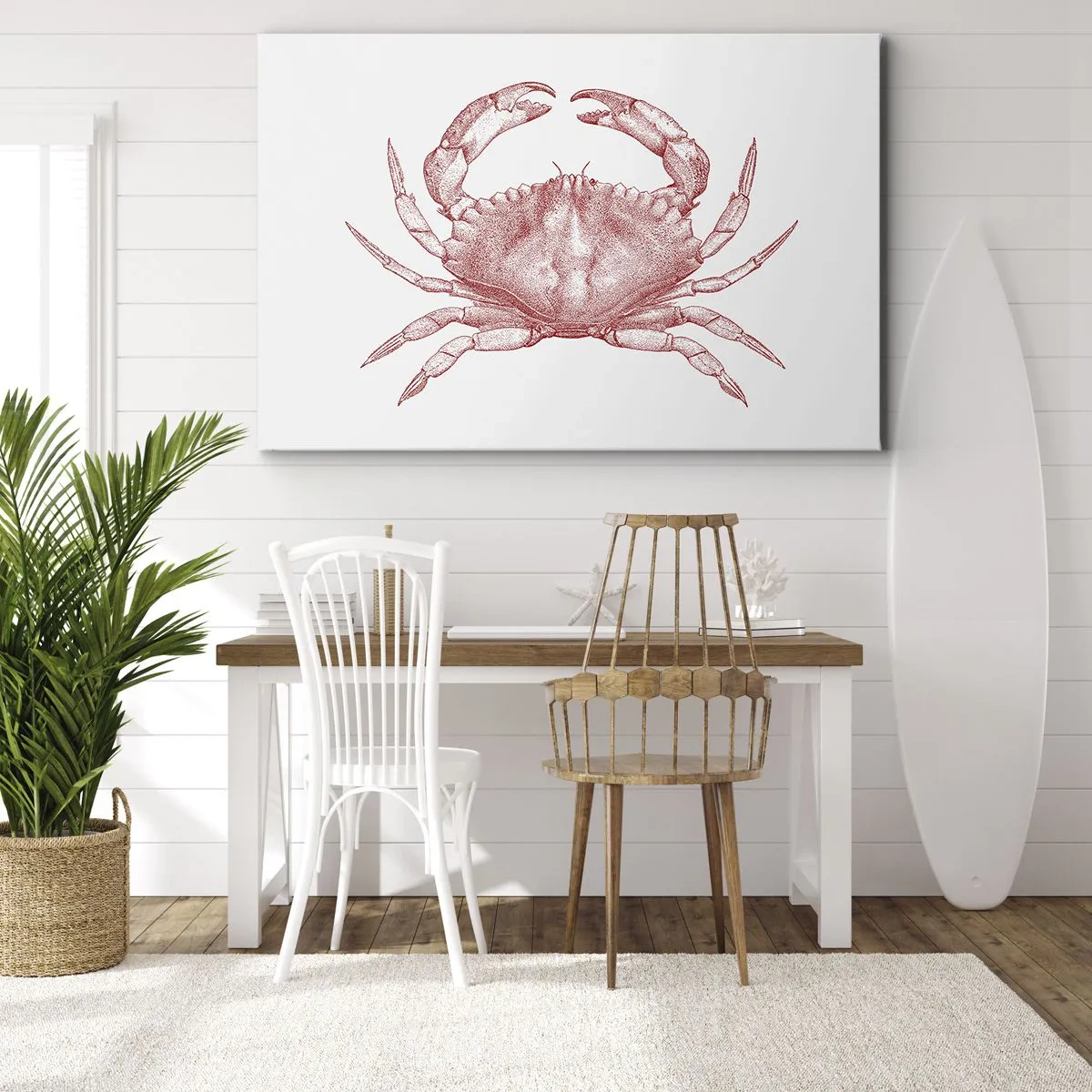 Lærredstryk - Billede på lærred - Tegning af en krabbe i en rød nuance - 70x50cm - Krabbe over krabber - Moderne vægdekoration til stue og soveværelse ARTTOR