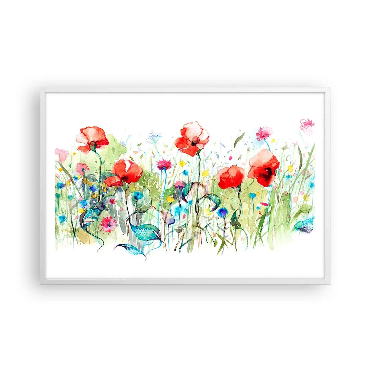 Plakat i hvid ramme - En blomstrende eng i maj - 91x61 cm