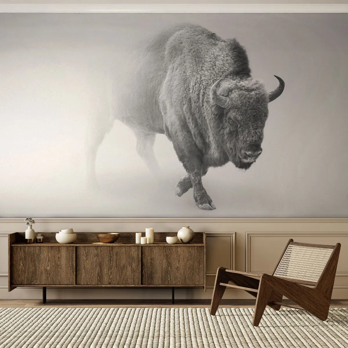 Fototapet Premium Sand - Kongen af prærien - Wisent, Dyr, Bison - 100x70 cm