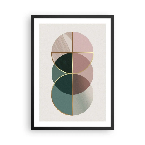 Plakat i sort ramme - Abstrakt geometrisk komposition med cirkler og guld - 50x70cm - Hjul for hjul… - Moderne vægdekoration til stue og soveværelse ARTTOR