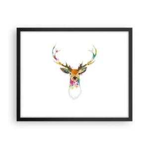 Plakat i sort ramme - Blid kronhjort badet i farver - 50x40 cm