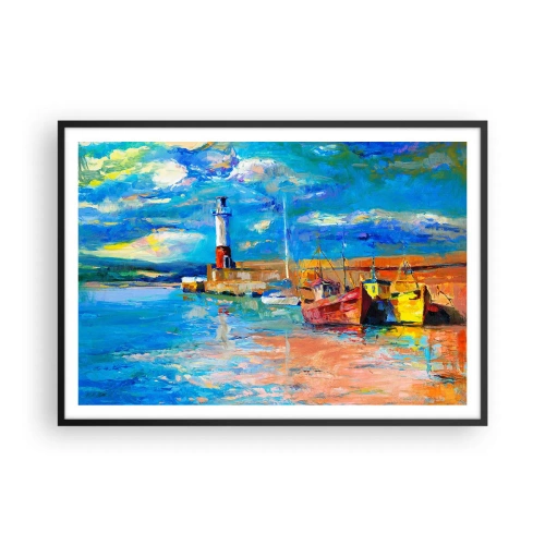 Plakat i sort ramme - Eftermiddag i regnbuebugten - 100x70 cm