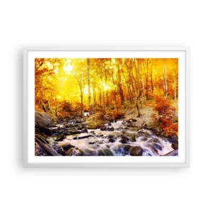 Plakat i hvid ramme - Sten indfattet i guld og platin - 70x50 cm