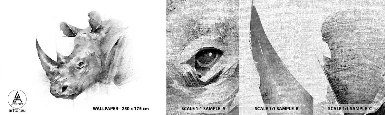 Prøve Fototapet Premium Canvas - Afrikansk portræt - Abstraktion, Næsehorn, Dyr - 100x30 cm