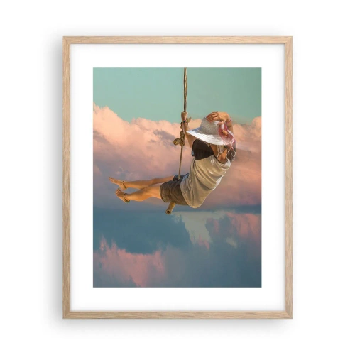 Plakat i ramme af lyst egetræ - Sjov i skyerne - 40x50 cm