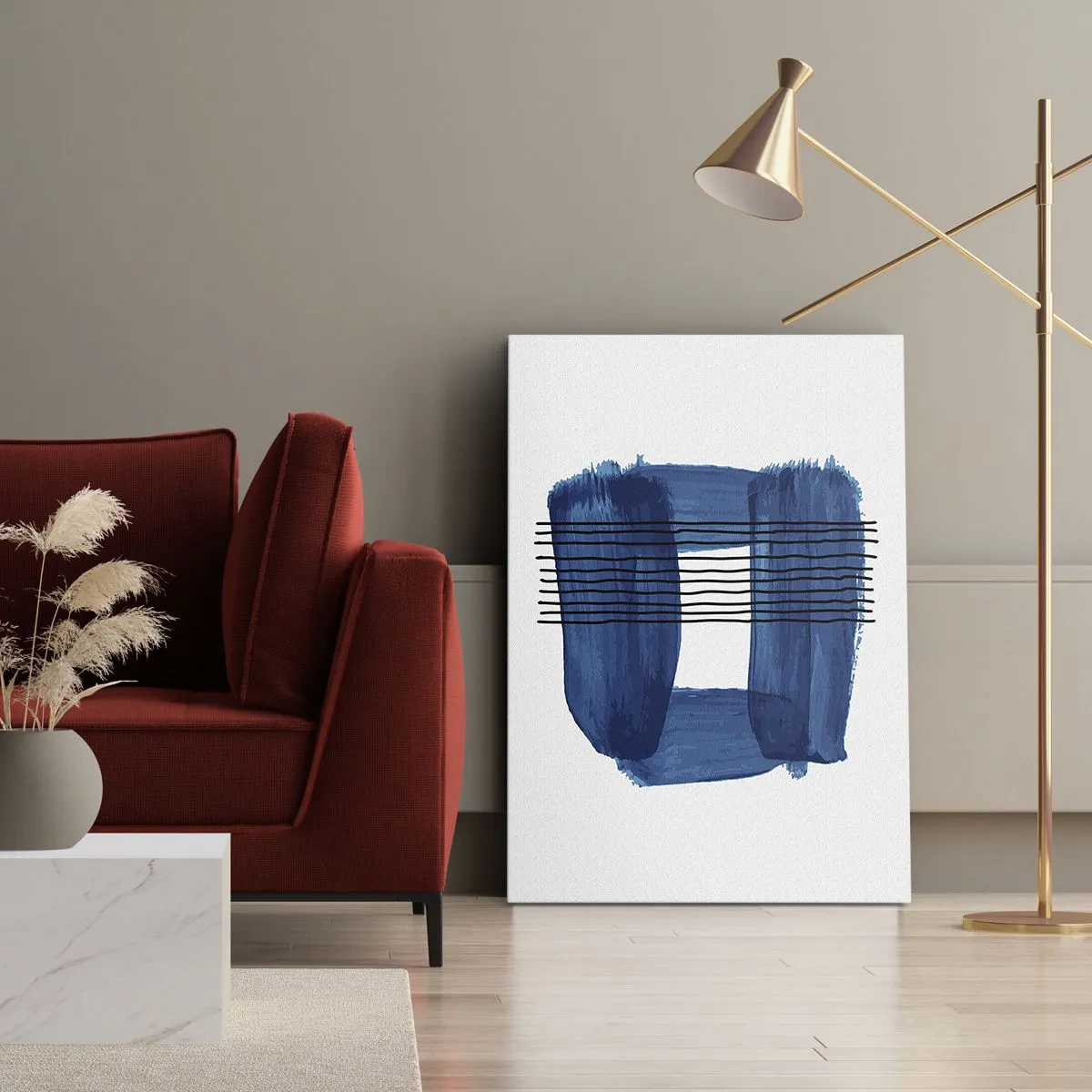 Lærredstryk - Billede på lærred - Blå-sort sammensætning - 50x70 cm
