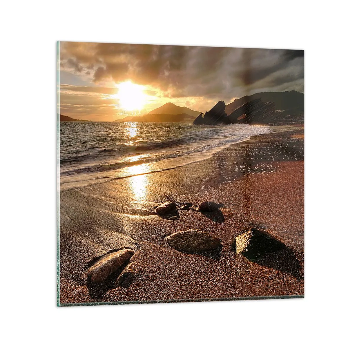 Billede på glas - Følg solen til bjergene - 40x40 cm