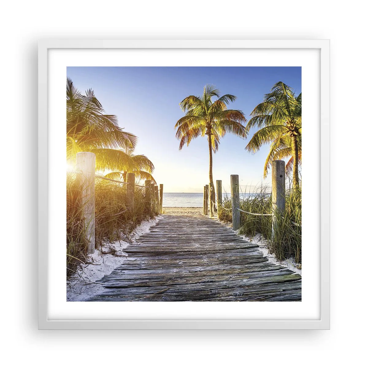 Plakat i hvid ramme - Direkte til paradis - 50x50 cm