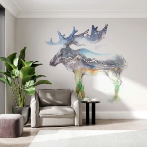 Fototapet Selvklæbende Deluxe Sticker - Helten i en vinterfortælling - Abstraktion, Elg, Bjerge - 400x280 cm