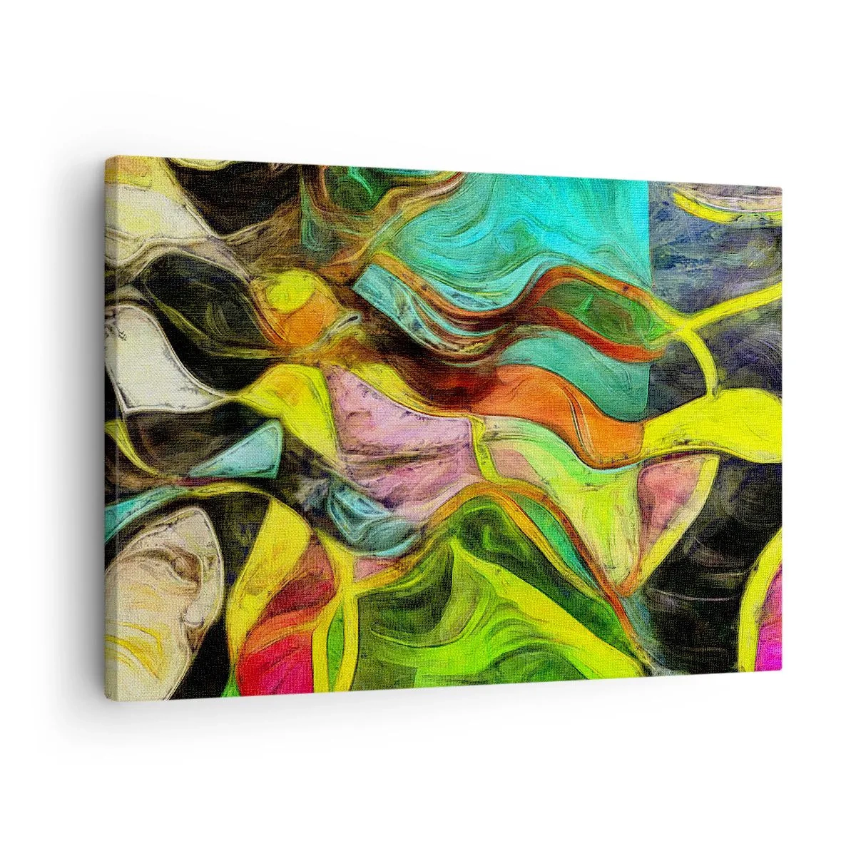Lærredstryk - Billede på lærred - En abstrakt komposition med farverige pletter og dynamiske linjer. - 70x50cm - Bevægelse er liv - Moderne vægdekoration til stue og soveværelse ARTTOR