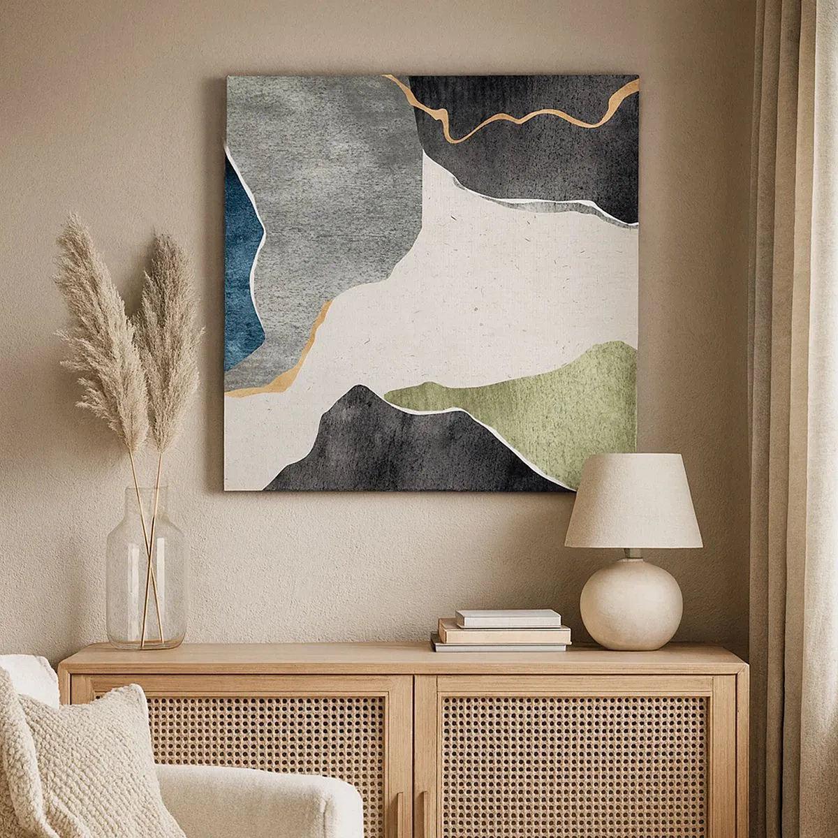 Lærredstryk - Billede på lærred - Mosaikkomposition med en streng af guld - 30x30 cm