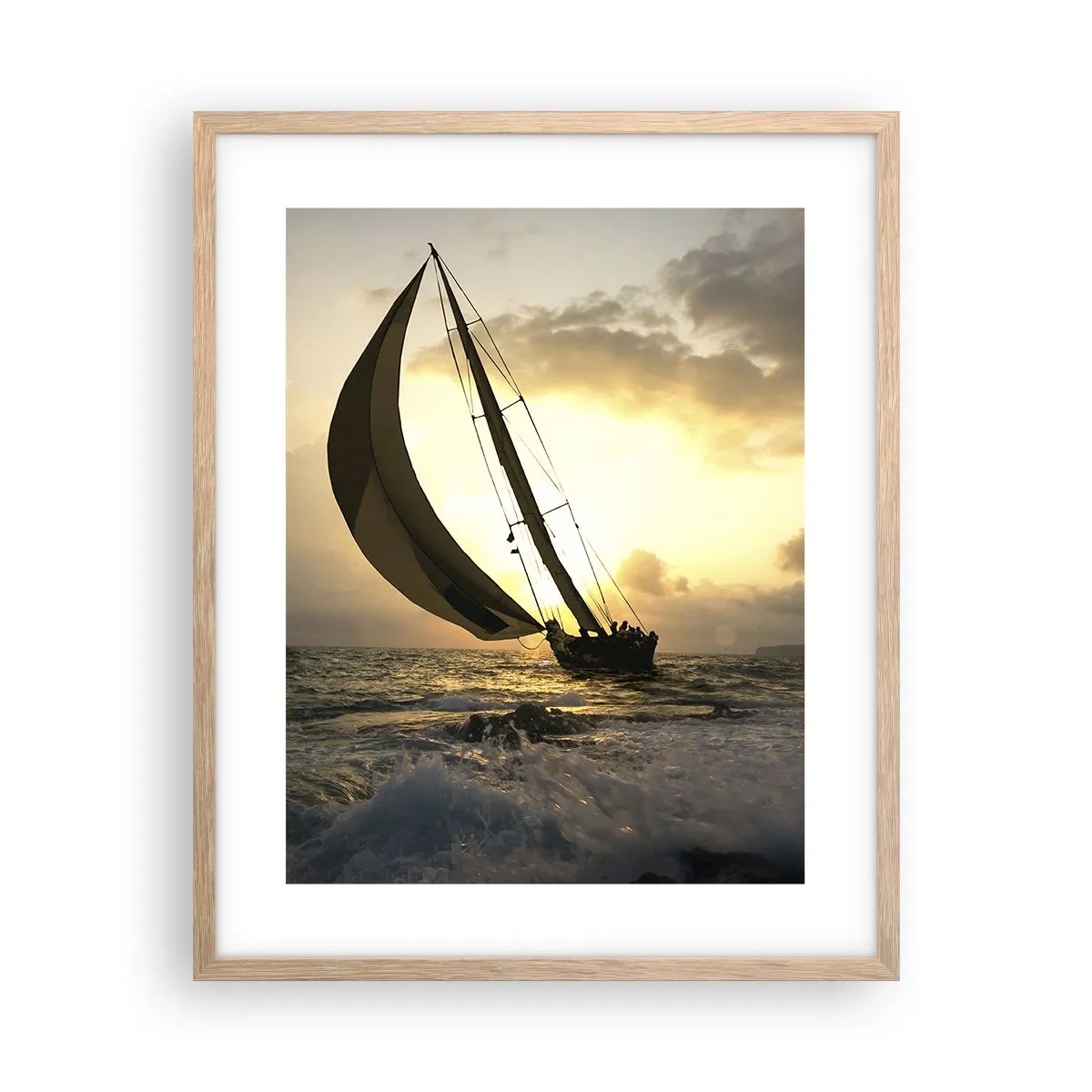 Plakat i ramme af lyst egetræ - I medvind og modvind - 40x50 cm