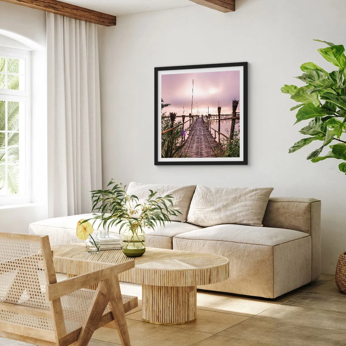 Plakat i sort ramme - Den stille og rolige atmosfære i Asien - 50x50 cm