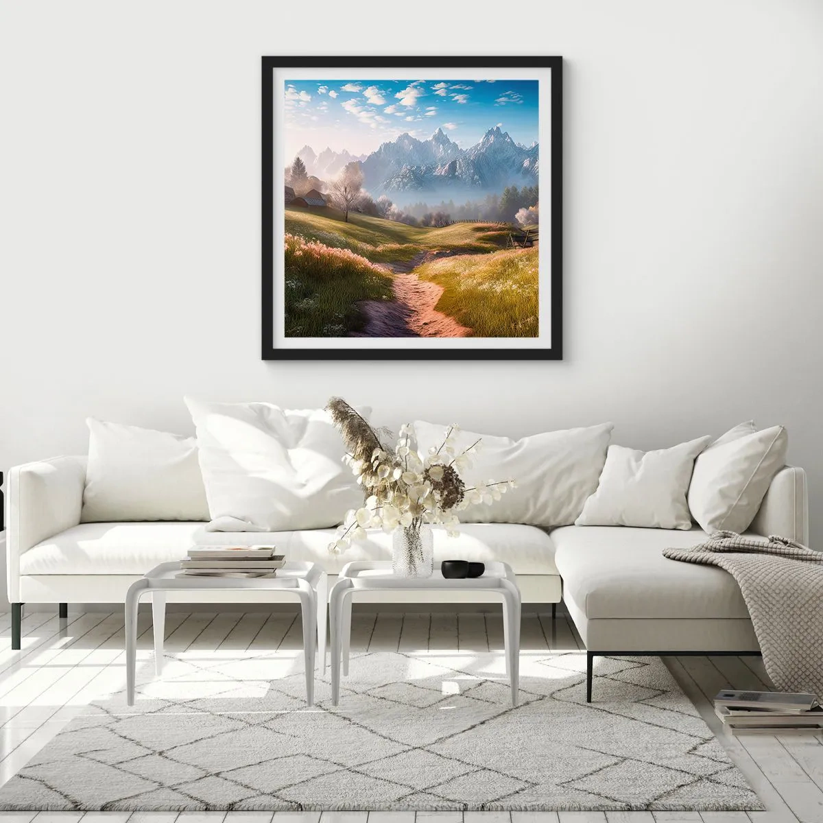 Plakat i sort ramme - Idyllisk dal - 50x50 cm