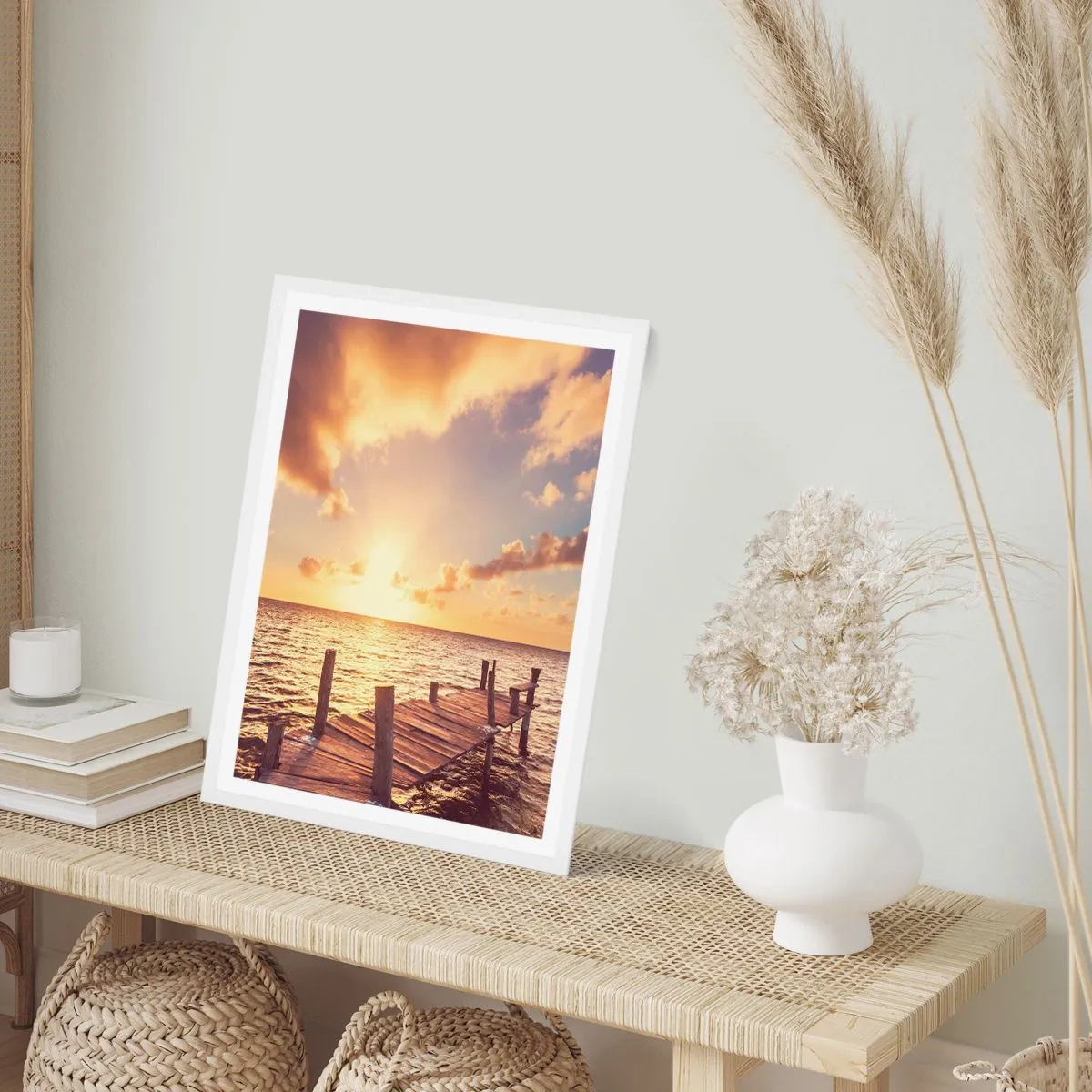 Plakat i hvid ramme - Gyldent land af blidhed - 50x70 cm