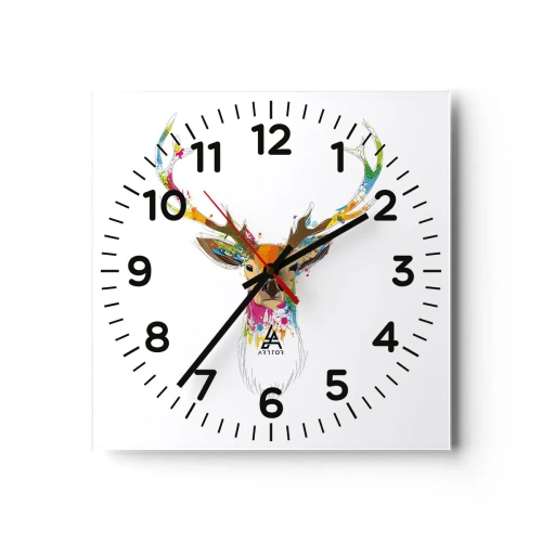Vægur, Uret - Blid kronhjort badet i farver - 40x40 cm