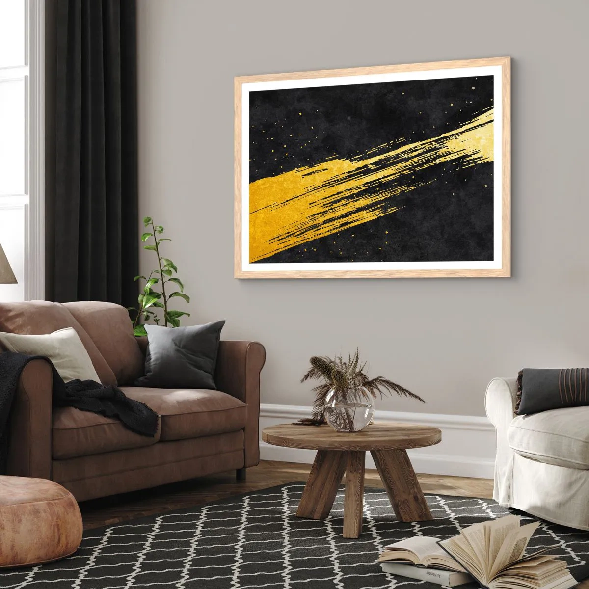 Plakat i ramme af lyst egetræ - Hop ind i hyperrummet - 100x70 cm