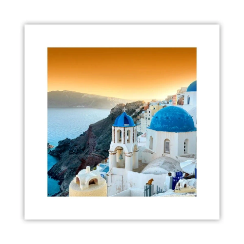 Plakat - Santorini - omfavnet af klipperne - 30x30 cm