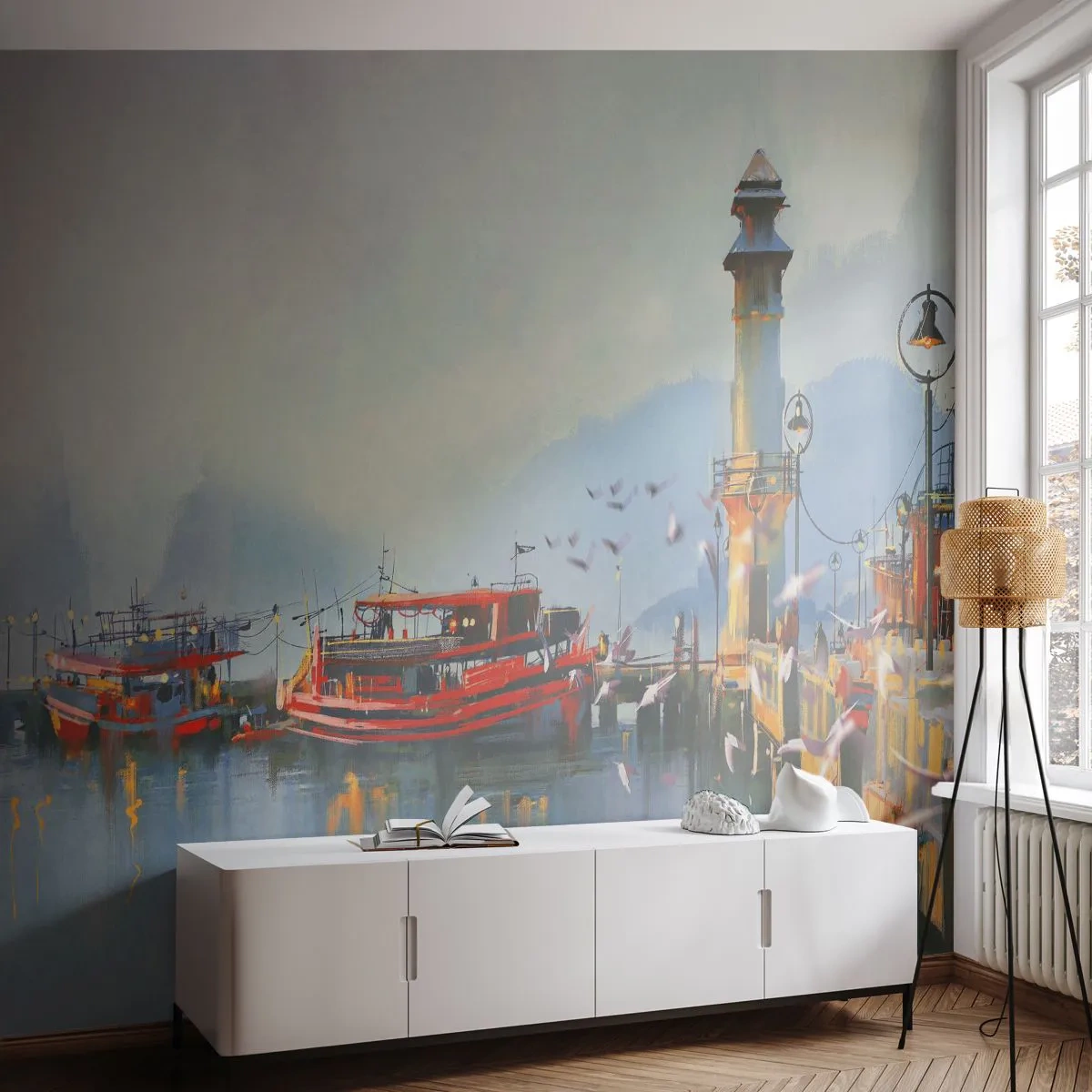 Fototapet Premium Canvas - Ved verdens ende - Landskab, Havn, Fyrtårn - 200x140 cm