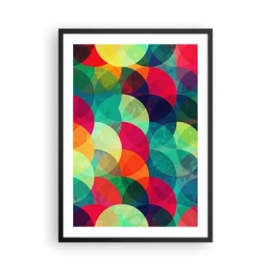 Plakat i sort ramme - Abstrakte, farverige cirkler, der overlapper hinanden - 50x70cm - Ind i regnbuens opstigning - Moderne vægdekoration til stue og soveværelse ARTTOR