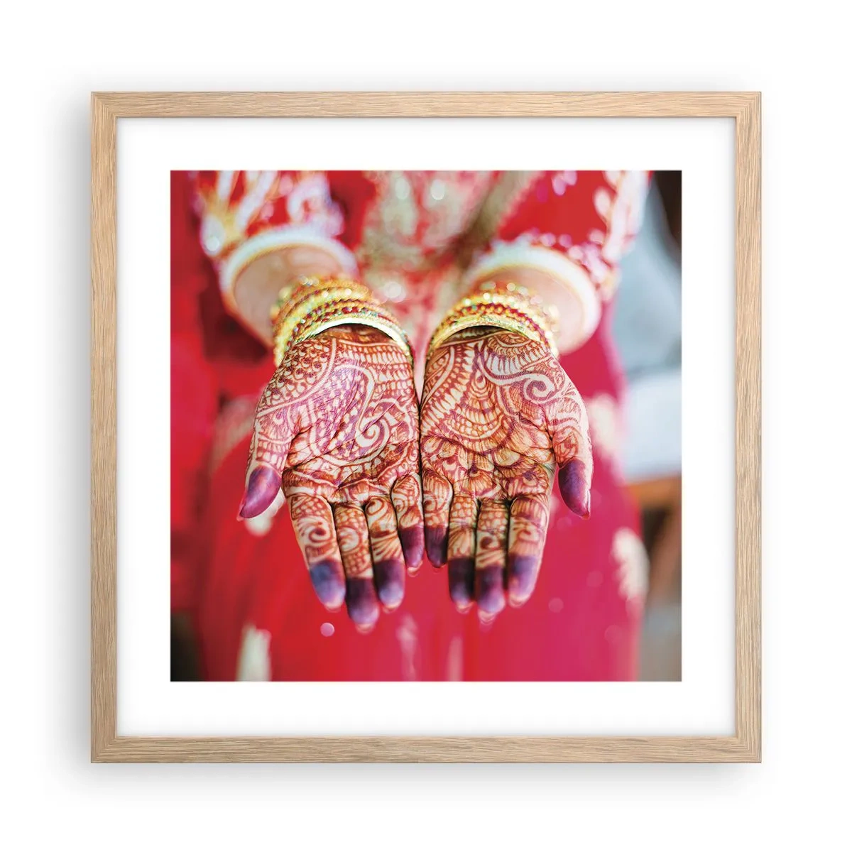 Plakat i ramme af lyst egetræ - Klar til at fange lykken - 40x40 cm