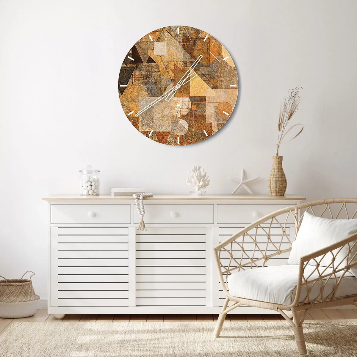 Vægur, Uret - Geometrisk abstraktion i nuancer af guld og brun - 30x30cm - Kubistisk bronzeundersøgelse - Moderne vægdekoration til stue, køkken og soveværelse ARTTOR