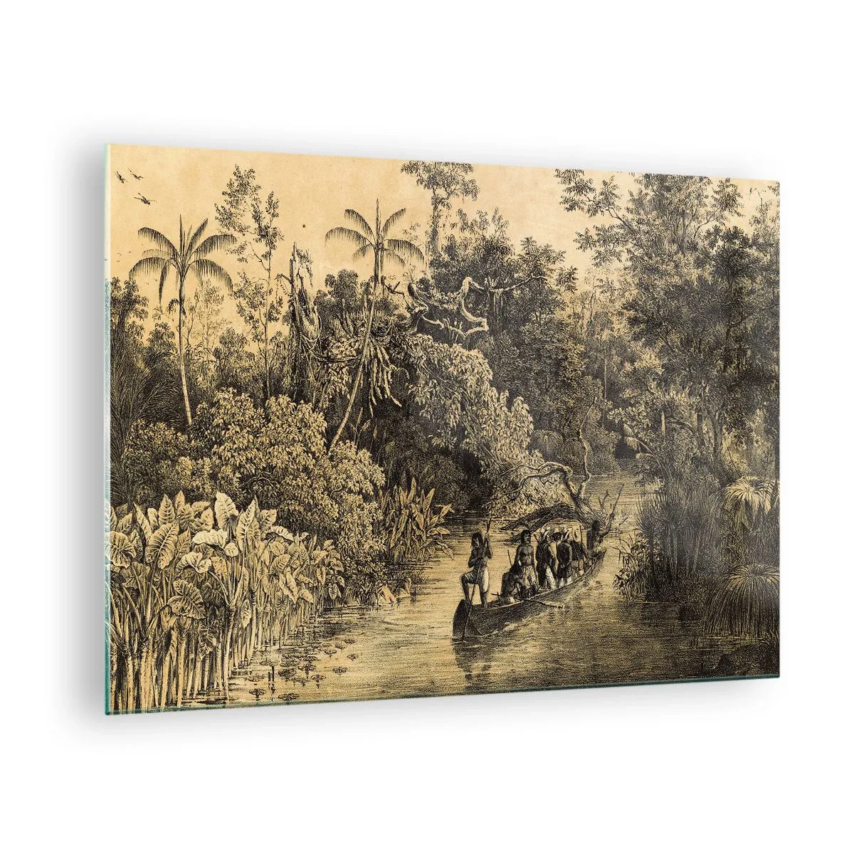 Billede på glas - Retrotryk, der forestiller en rejse gennem junglen - 70x50cm - Rejsen til kilden - Moderne vægdekoration til stue og soveværelse ARTTOR