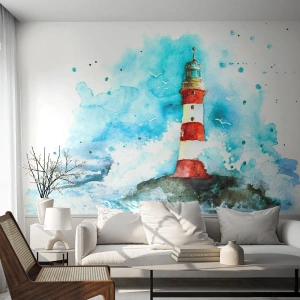 Fototapet Selvklæbende Deluxe Sticker - Elementernes enhed - Fyrtårn, Landskab, Grafik - 100x70 cm