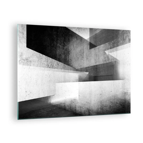 Billede på glas - Geometriske betonformer i sorte og hvide toner - 70x50cm - Rummet struktur - Moderne vægdekoration til stue og soveværelse ARTTOR