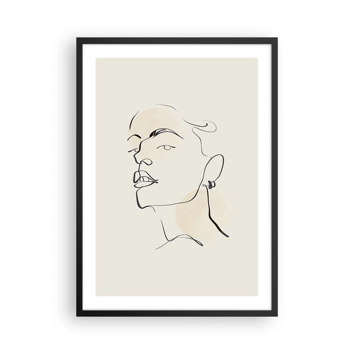 Plakat i sort ramme - Minimalistisk portræt af en kvinde i stregtegningsstil - 50x70cm - Et stolt blik - Moderne vægdekoration til stue og soveværelse ARTTOR