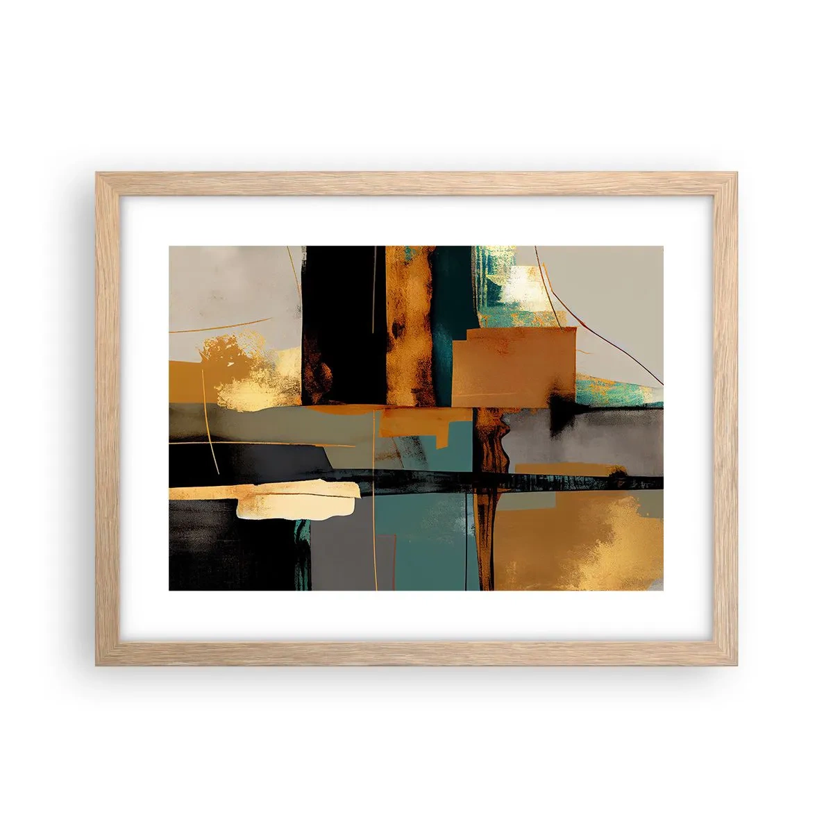 Plakat i ramme af lyst egetræ - Abstraktion - lys og skygge - 40x30 cm