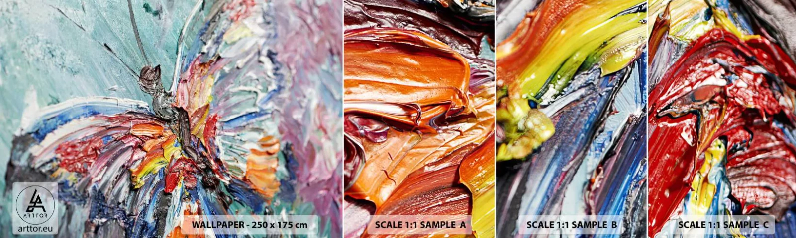 Prøve Fototapet Selvklæbende Deluxe Sticker - Malet af naturen - Abstraktion, Sommerfugl, Stykke - 100x30 cm