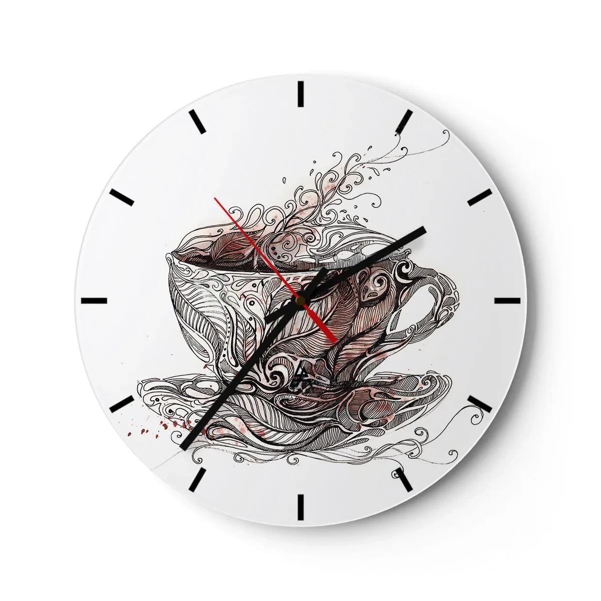 Vægur, Uret - En kop kaffe med et kunstnerisk mønster - 30x30cm - Te er godt til alt - Moderne vægdekoration til stue, køkken og soveværelse ARTTOR