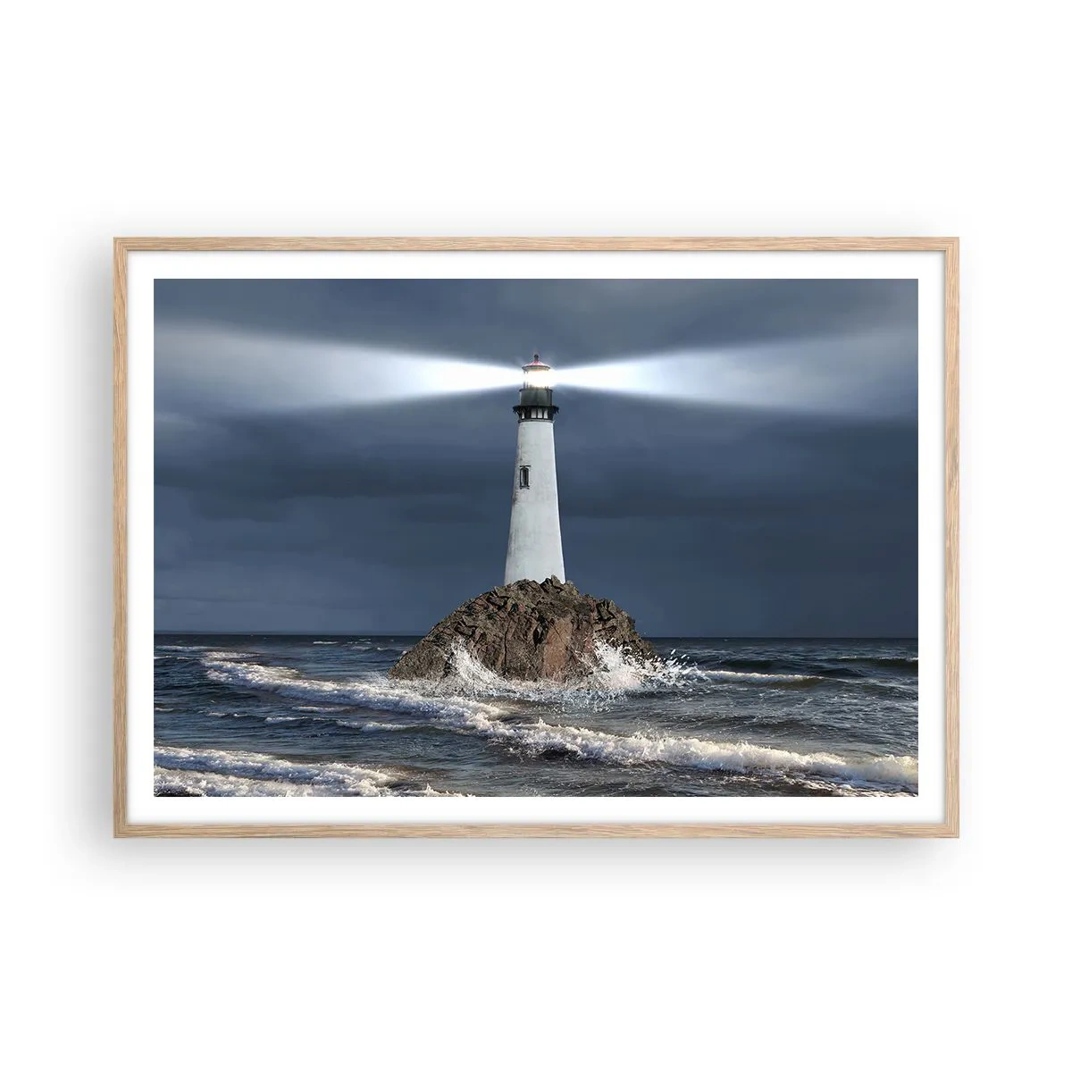 Plakat i ramme af lyst egetræ - Her...her...her! - 100x70 cm