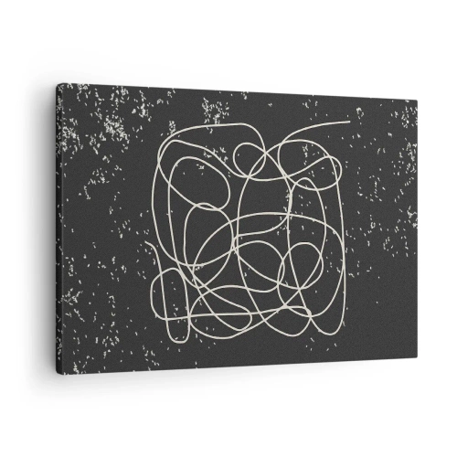 Lærredstryk - Billede på lærred - Abstrakt linje på en sort baggrund med fine detaljer - 70x50cm - Vandrende tanker - Moderne vægdekoration til stue og soveværelse ARTTOR