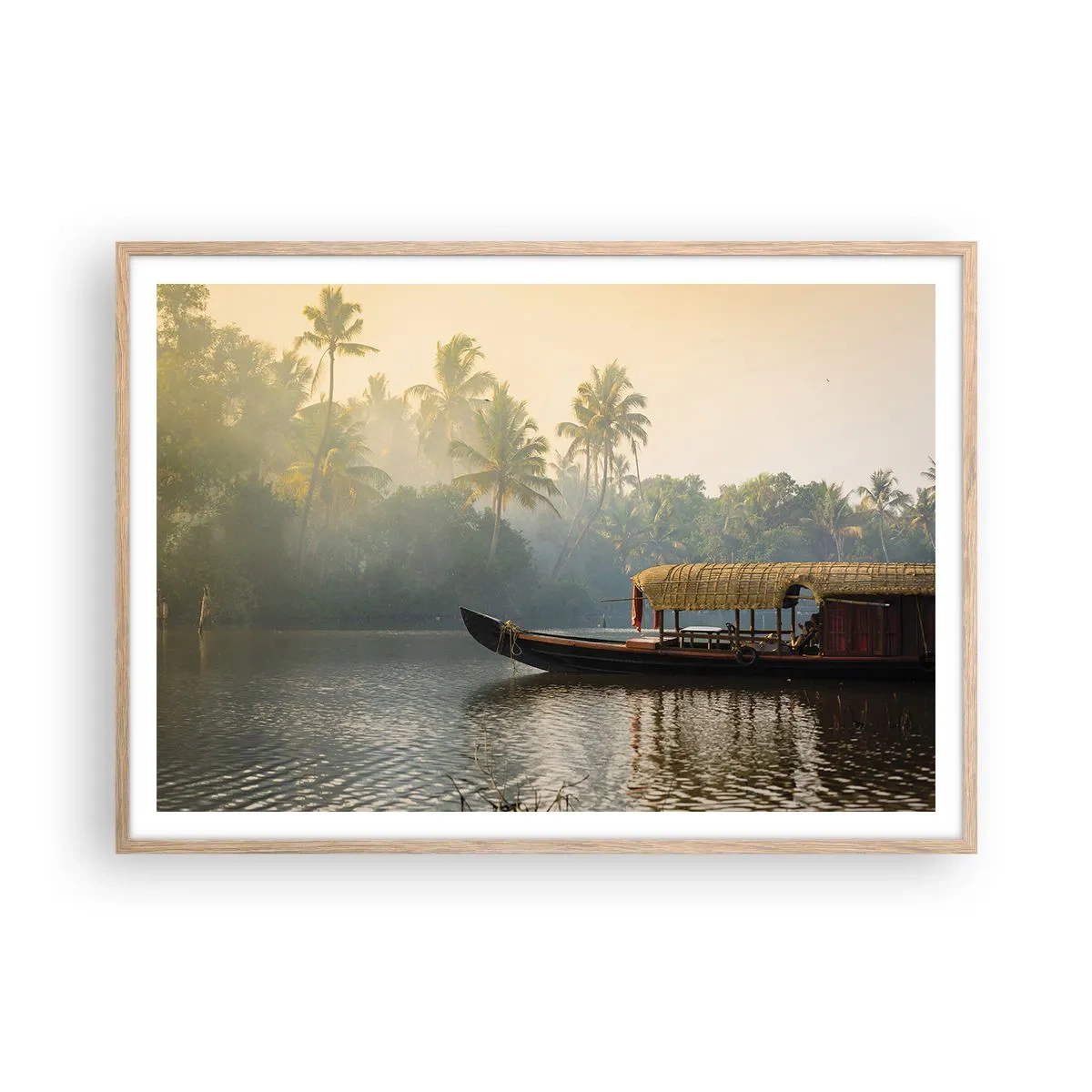 Plakat i ramme af lyst egetræ - Hus ved floden - 100x70 cm