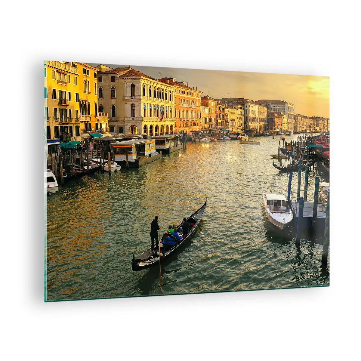 Billede på glas - Solnedgang over en Venedig-kanal med gondoler - 70x50cm - På den solrige side af gaden - Moderne vægdekoration til stue og soveværelse ARTTOR