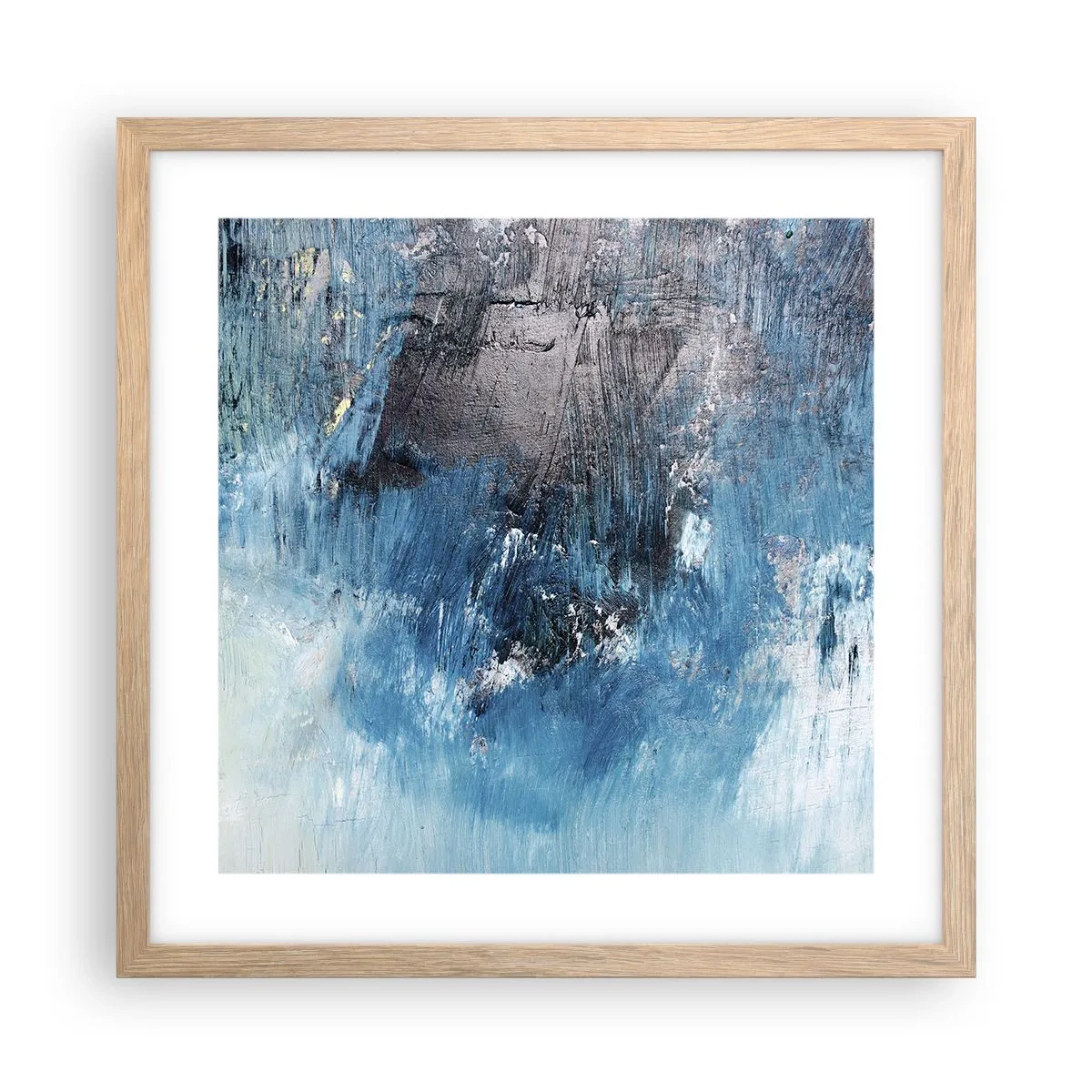 Plakat i ramme af lyst egetræ - Blå rapsodi - 40x40 cm