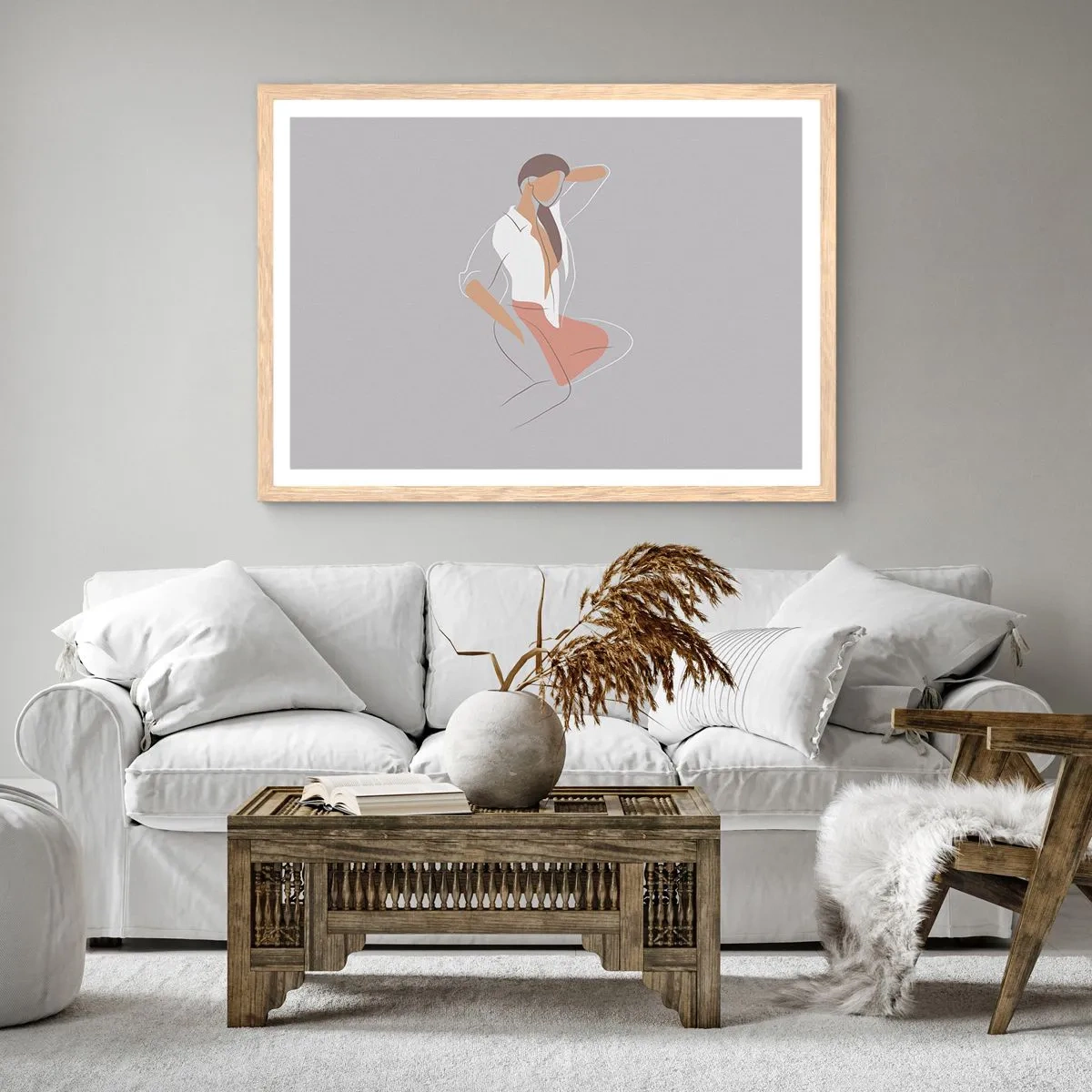 Plakat i ramme af lyst egetræ - Omrids af nåde - 100x70 cm