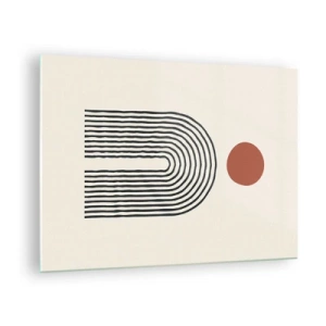 Billede på glas - Grafisk abstraktion med linjer og cirkler i retrostil - 70x50cm - Magnetisme af former og farver - Moderne vægdekoration til stue og soveværelse ARTTOR