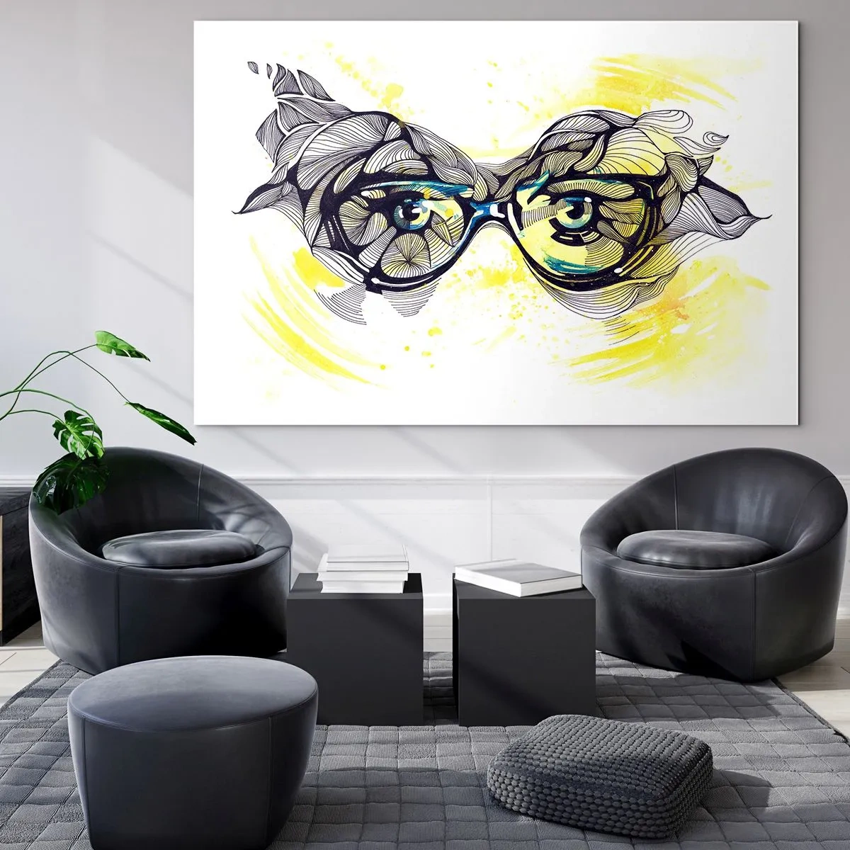 Billede på glas - Gennem blå briller - 100x70 cm