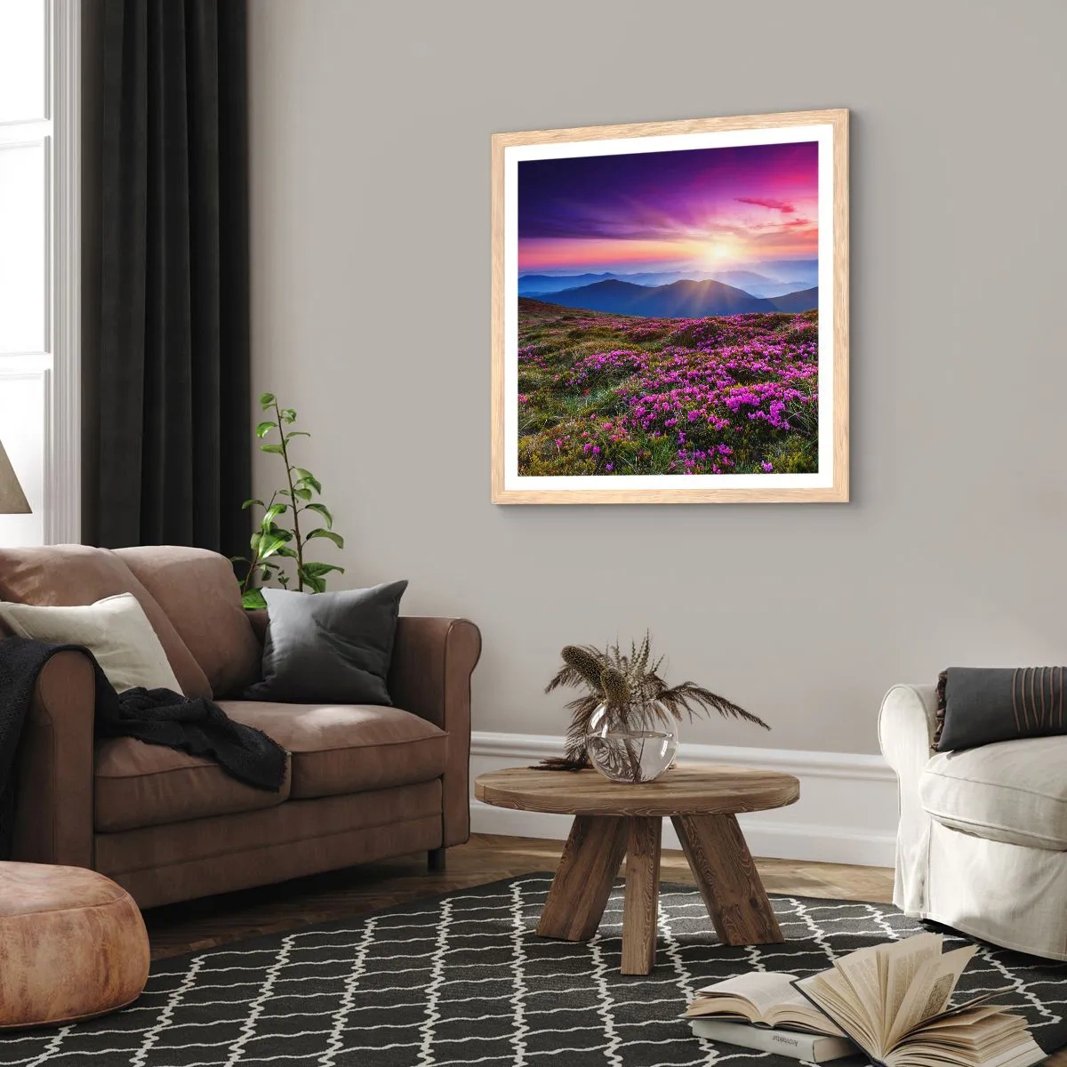 Plakat i ramme af lyst egetræ - Urter duftede friske bundter fra niw - 40x40 cm