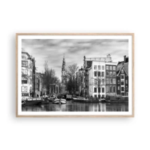 Plakat i ramme af lyst egetræ - Amsterdam stemning - 100x70 cm