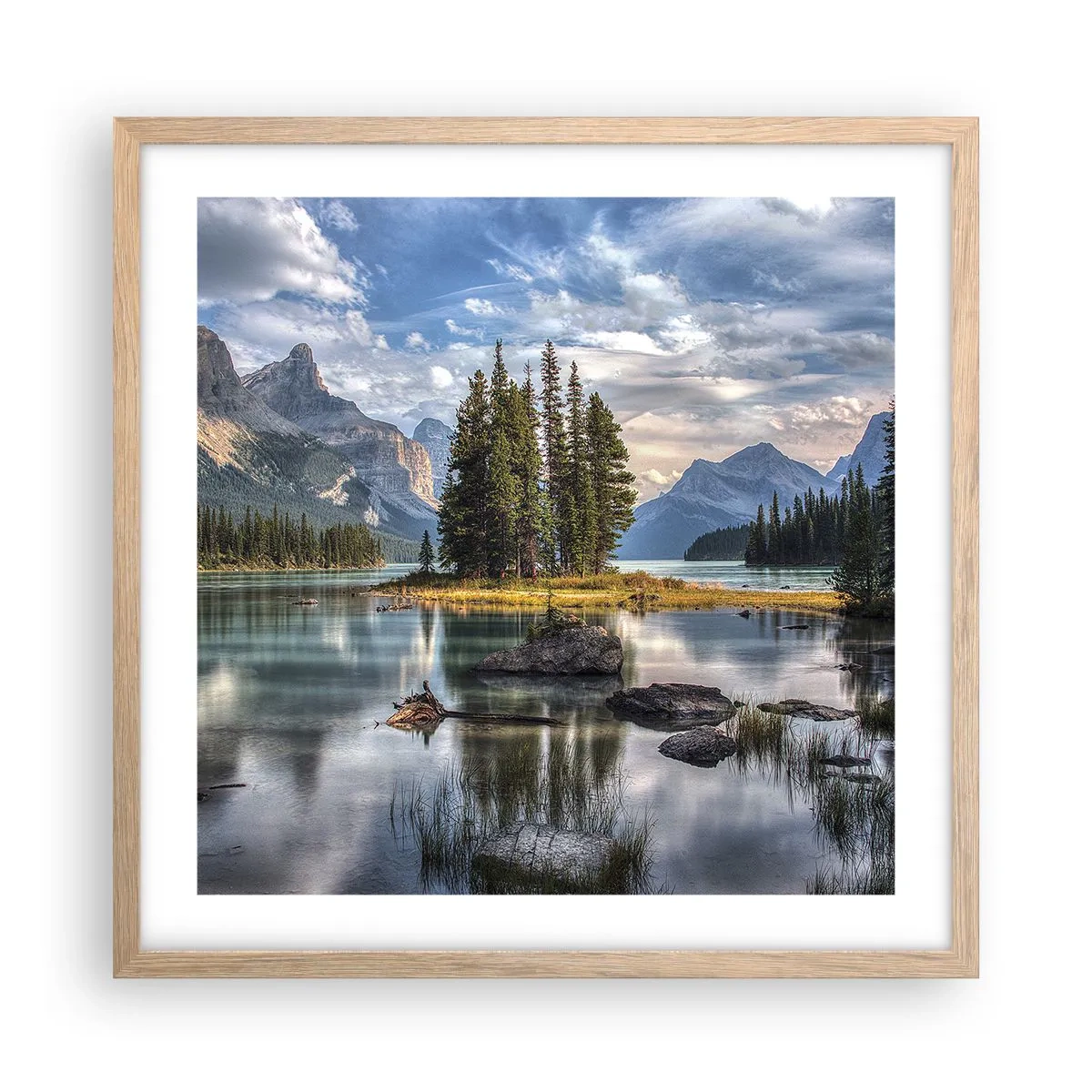 Plakat i ramme af lyst egetræ - Over store og klare vande… - 50x50 cm