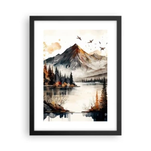 Plakat i sort ramme - Gyldent efterår i bjergene - 30x40 cm