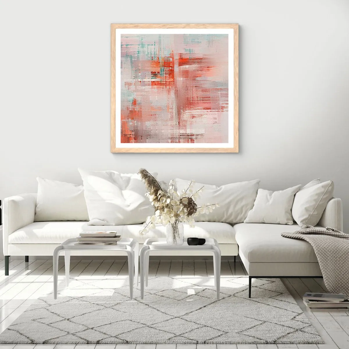 Plakat i ramme af lyst egetræ - Diset. Hvor er dog det lyserødt - 60x60 cm