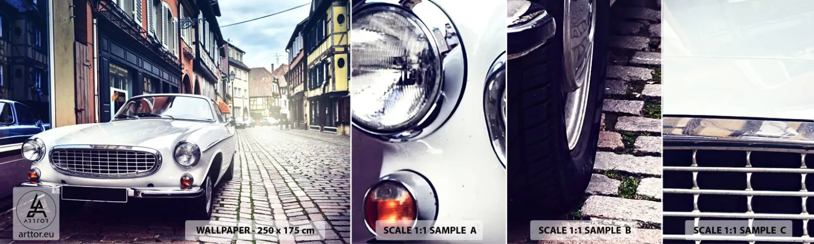 Fototapet Prøve Standard Eco - Fortiden er i dag - Veteranbil, By, Frankrig - 100x30 cm