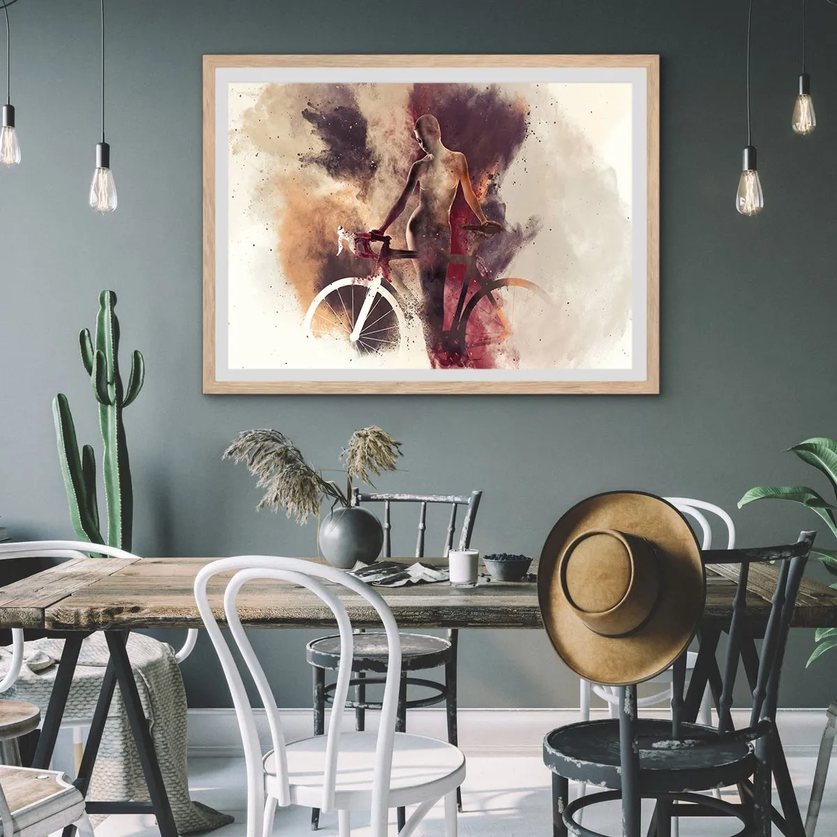 Plakat i ramme af lyst egetræ - I marmor former den cyklende sjæl - 100x70 cm