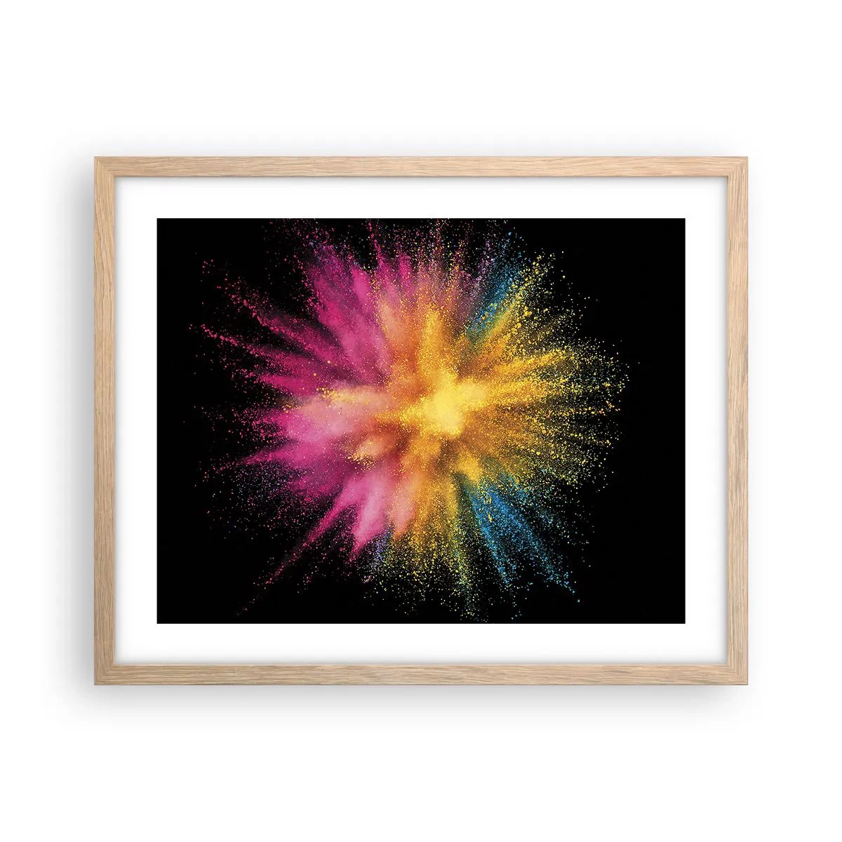 Plakat i ramme af lyst egetræ - Farvernes fødsel  - 50x40 cm