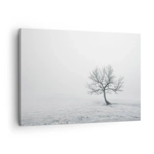 Lærredstryk - Billede på lærred - Et ensomt træ i vintertågen på en tom mark - 70x50cm - Mod intetheden - Moderne vægdekoration til stue og soveværelse ARTTOR